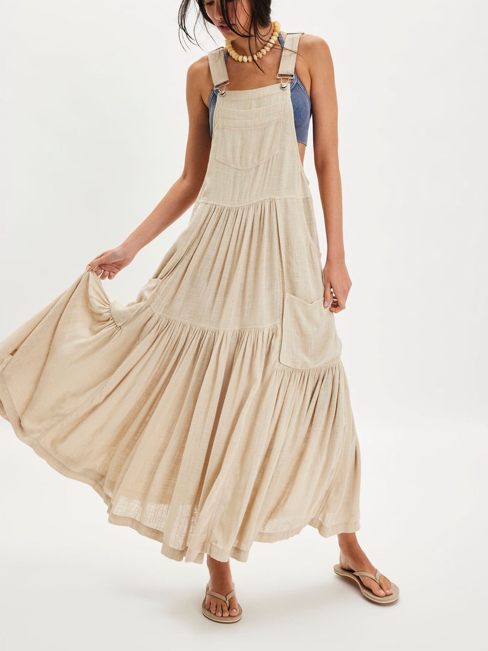 Free People Moonbeam Solid Maxi Pinafore Skirt in Morning Oat